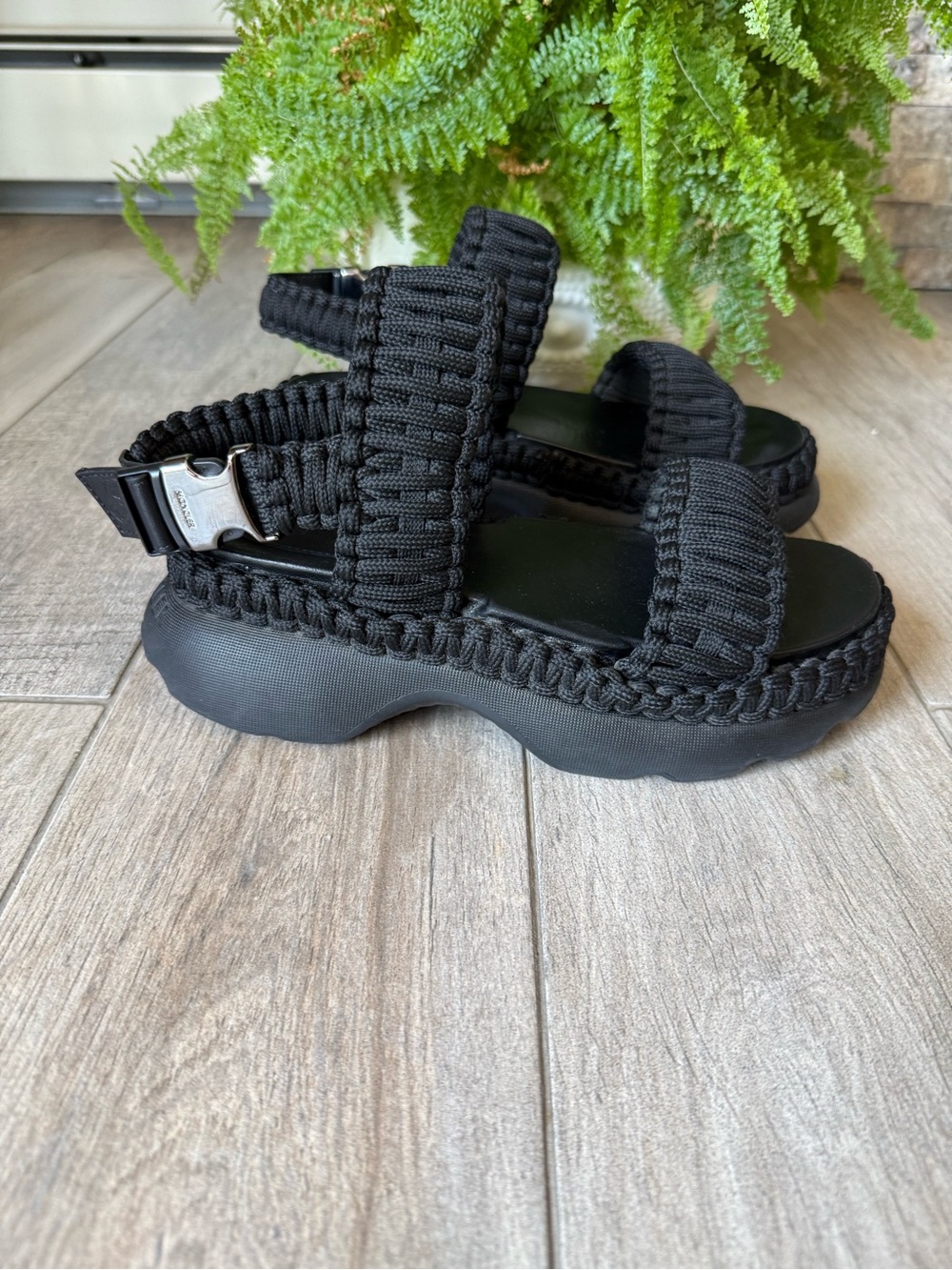 Moncler Belay Woven Black Platform Sandal